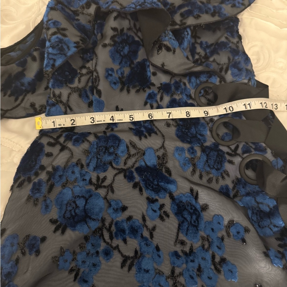 Self-Portrait One Shoulder Velvet Devoré Mini Dress Blue NWT Size 0 - Picture 10 of 17